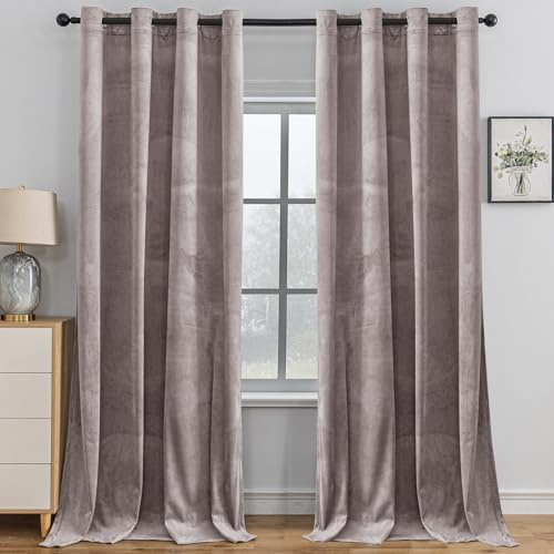YSTELLAA Tende Velluto Oscuranti Per Interni 2 Pezzi, 117×137CM, Tende Camera Da Letto Moderna, Con Anelli, Termica Isolante Freddo E Caldo, Per Camera Da Letto, Rosa Grigio