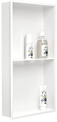 Bernkot Douche en acier inoxydable, blanc, 60 x 30 cm, pas besoin de carrelage, niche murale, étagère double, niche de douche encastrée pour rangement dans la salle de bain, montage sur l'arbre