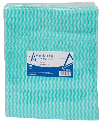 Andarta - Lot de 50 torchons verts J-Dish (35 x 42 cm) – Chiffons de nettoyage polyvalents pour cuisines, salles de bains et espaces généraux – Absorbants, à séchage rapide, lavables et légers
