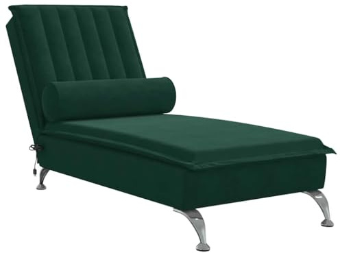 vidaXL Massageschäslong med bolster mörkgrön sammet