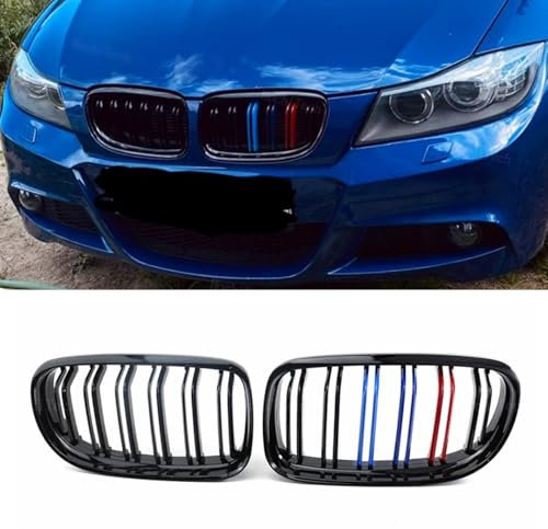 YIGRRO Nieren Schwarz Kühlergrill Streifen 3er E90 Zubehör Sport Frontgrill Glanz Schwarz Sport Kühlergrill für 3er E90 E91 LCI 323i 325i 328i 330i 335i (E90 2009-2012 LCI, Glanz Schwarz Mit M-Color)