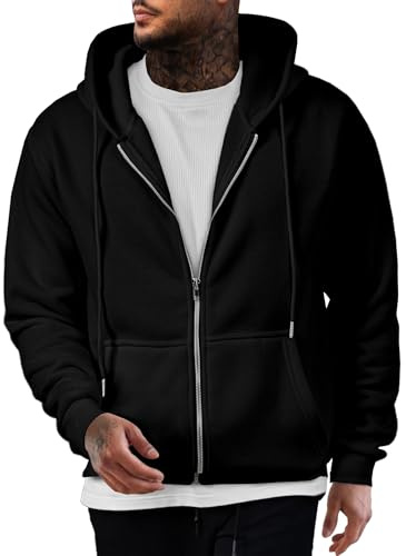 JMIERR Hoodie Herren Fleece Baumwolle Einfarbig Sweatjacke Warm | Sweatjacke Herren,Kapuzenpullover,Langarm,mit Taschen,ReiBverschluss, weichem Stoff, Freizeitjacke für Herbst und Winter