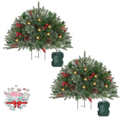 Xifyjus Weihnachtsdekorationen für Pflanzkübel, 27 Zoll große künstliche Pflanzkübelfüller mit Lichtern, Beleuchteter Pflanzkübel für die Feiertage, Weihnachtsbaum mit 50 warmen Lichtern(A-2PCS)