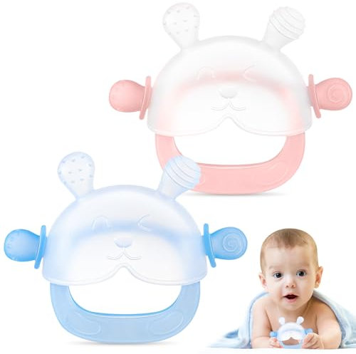 Kaisibum 2er Set Beißringe für Babys, Sensorisches Silikon Beißspielzeug, Zahnungshilfe für Neugeborene und Kleinkinder
