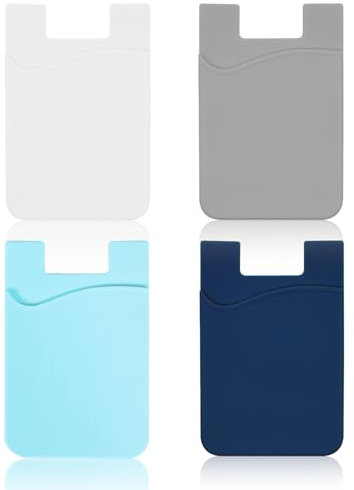 Leeneen 4Pack Silicone Self Adhesive Card Holders for Back of Phone,Card Holder Stick on,Phone Wallet Stick on,for Credit Card ID Business (White Blue)