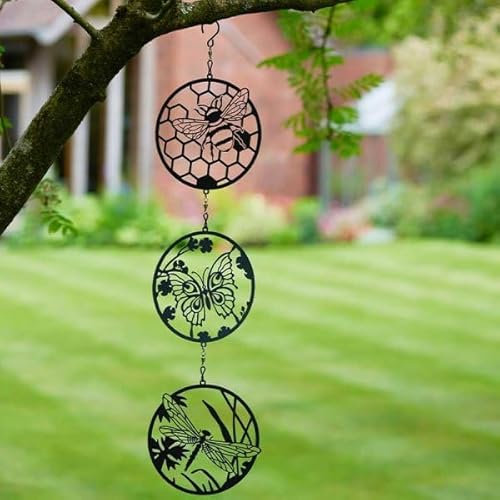 Garden Mile Décoration d'arbre d'abeille à suspendre - Décoration de jardin ronde en métal - Décoration de jardin papillon - Décoration d'arbre à suspendre pour arbres