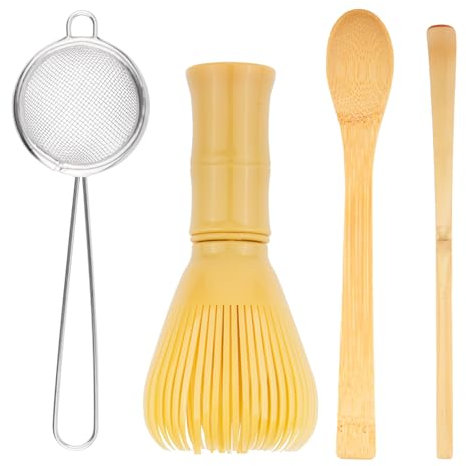 4 PzMatcha Kit, Set da Tè Matcha: Frusta Matcha in Bambù & Cucchiaio Portafrusta & Supporto & Setaccio, per Preparare Tè Matchas, Accessori Regali per Principianti Entusiasti