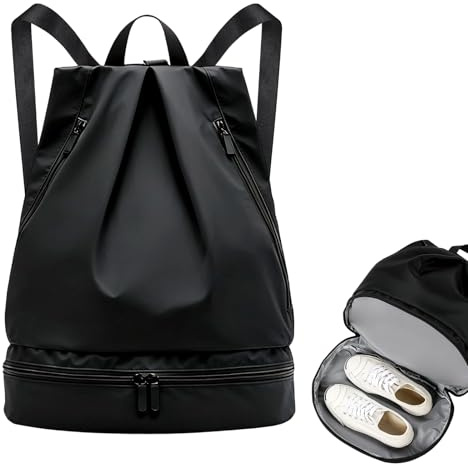 Sacca Sportiva Impermeabile, Zaino Impermeabile Sport, con Scomparto Scarpe, Borsone da Viaggio Sportivo Borsa da Palestra Grande per Donna, per Donna E Uomo, per Sport Viaggio Fitness Nuoto (Nero)