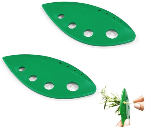2 Pcs Herb Stripper Kitchen Gadget, 8-Hole Green Plastic Leaf Stripping Tool for Removing Stems from Kale, Basil, Thyme, Parsley, Mint, Rosemary, Chard, Easy to Use Leaf Peeler Kitchen Utensil