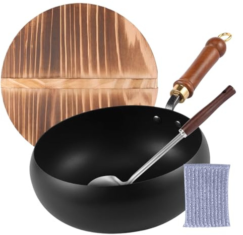 Olla de hierro fundido – Cacerola de hierro fundido – Cuenco de inducción con pala reversible para pasta, sopa de carne, hogar, apartamento, camping