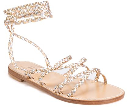 EMANUELA CARUSO CAPRI Gladiator Sandals in gold, silver and rose gold braid | Handmade footwear, leather sole crafted in the traditional Caprese way, 1 cm heel, size 41