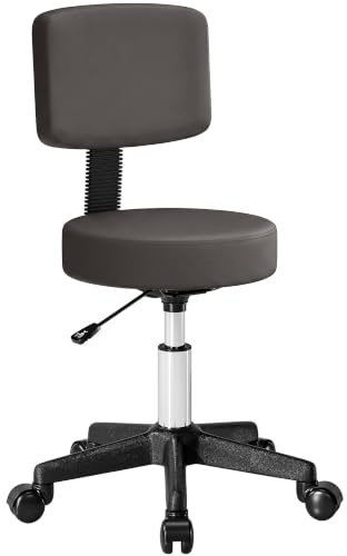 HOMCOM Tabouret Massage a roulettes Reglable en Hauteur Pivotant Gris | avec Dossier Ergonomique