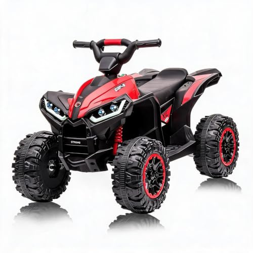 GarveeMore Quad Électrique 12V Enfant 3+ Ans, ATV avec LED, Musique, Klaxon – 2 Vitesses, 83x53x56cm, Trotteur Électronique, Cadeau Fille Garçon – Couleur rougeâtre à lèvres à lèvres