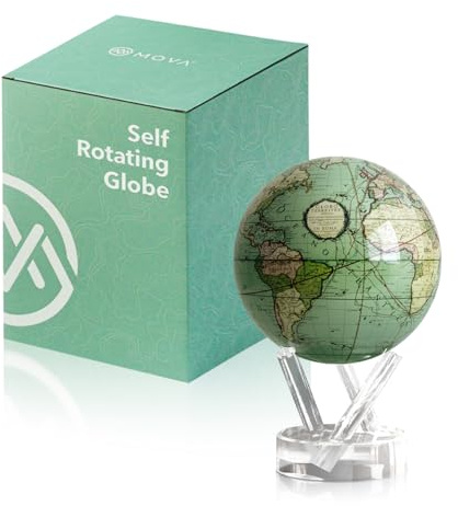 MOVA Globe - Clásico Antiguo Cassini Green (4,5) | Globo de sobremesa giratorio alimentado por energía solar | Regalo Decorativo Clásico | Sin cables ni pilas | Decoración de Movimiento Silencioso