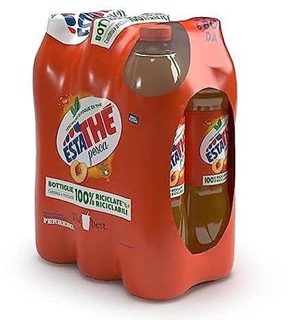 Estathé Pesca - The Freddo con Vero Infuso di Foglie di The e Succo di Pesca, Bevanda Analcolica Senza Glutine, 6 Bottiglie da 1,5 lt