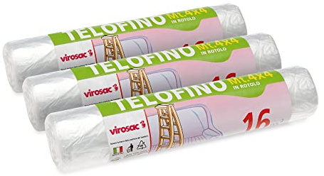 Virosac - Telofino - Telo protettivo 4x4m in rotolo, 1 pezzo per rotolo, kit da 3 rotoli