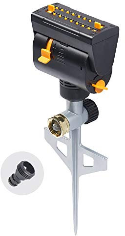 Melnor 65031-AMZ Mini Oscillating Sprinkler on Step Spike with Product Adapter Set, Black, Yellow