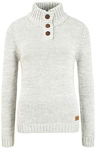 OXMO OXPhilicita Femme Pull en maille épaisse Troyer 100% coton Regular Fit, Taille:L, Couleur:LIG GREY M (798242)