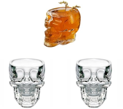 Agatige Set di bicchierini da 3 pezzi, bicchieri da vino con teschio trasparente da 2,5 once per whisky, vodka, vino, cocktail, birra, bevanda