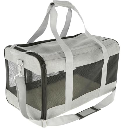 Kerbl Pet Bolsa de Transporte Casual, Gris/Negro, 52x31x31 cm, para Perros y Gatos de hasta 12 kg, con asa y Correa para el Hombro