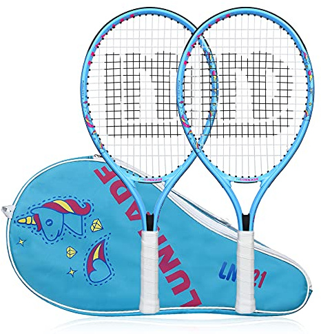 LUNNADE Tennis Racket for Kids Junior, 19/21/23/25 Inch Youth Tennis Racquet with Cover, Suitable for Beginner Boys and Girls Age 3-12, Pack of 2