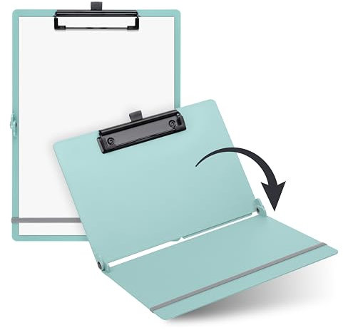 SAX Faltbares Klemmbrett, Aqua, Clipboard, A4 auf A5, hoch- und Querformat, ideal für Reisen und Business, für 30 Blatt, inkl. elastischem Verschlussband und Stiftschlaufe, langlebig & stoßfest