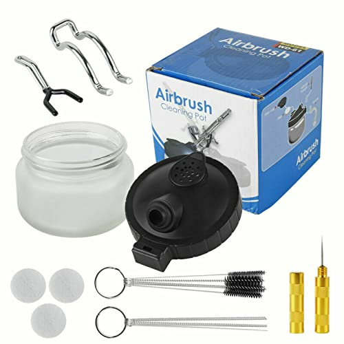 VEDA® Kit de limpieza para aerógrafo, recipiente de cristal con soporte y accesorios de limpieza, para limpieza de boquillas de aerógrafo y residuos de pintura