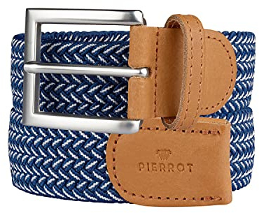 PIERROT Ceinture Tressée Élastique Made in France - Ceinture Elastique pour Hommes Étirable avec Tissu Souple 105cm à 120cm - Fabrication Artisanale Boucle en Acier & Finitions en Cuir