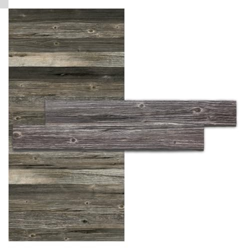 iWerk® Echtholz Wandpaneele grau | Selbstklebende premium Holzpaneele | Moderne Wand- & Deckenverkleidung für Wohnzimmer, Schlafzimmer & Flur | Design „Steinwald“ – 78 × 10 × 0,5 cm