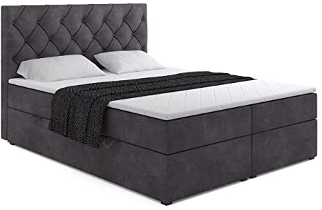ALTDECOR Boxspringbett mit Matratze und Lattenrost, Boxbett, Topper, Polsterbett mit Bettkasten, Bett mit Stauraum H3-Matratze, Doppelbett, Springboxbett - Mirage - 180x200 - Dunkelgrau Samt