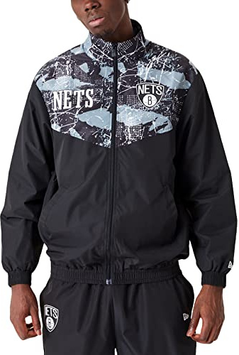 New Era Brooklyn Nets All Over Pattern - Chaqueta de pista para hombre, color negro, Negro, XL