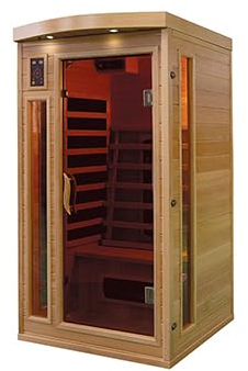 PureHaven Infrarotkabine 90x90x190 cm aus Pacific Coast Hemlock-Holz Bluetooth-Soundsystem Timer Lichttherapie in 4 Farben digitale Steuerung