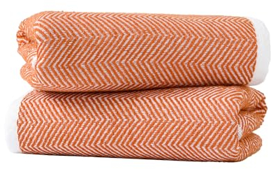 sense gnosis Lot de 2 serviettes de bain en tissu éponge 100 % coton absorbant jacquard rayé Pattren, super doux, non pelucheux pour salle de bain, voyage, yoga, sport, spa (orange)