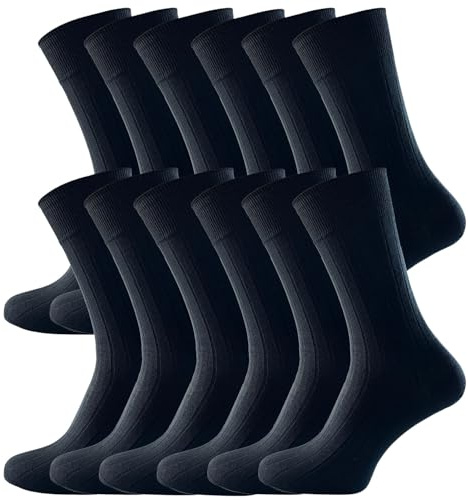 Bonjour 12 pairs Men's 100% Cotton Diabetic Non Elastic Therapeutic socks for Diabetics (6-11 Black)