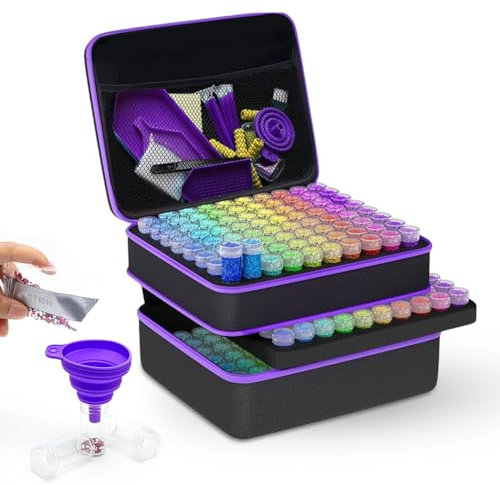 Piashow Diamond Painting Koffer, Diamond Painting Zubehör Set mit Koffer Trichter, 240 Stück Diamant Painting Aufbewahrungsbox, 5D Diamond Painting Zubehör Boxen für Diamant Malerei Zubehör Organizer