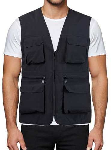 Harbrosrce Herren Sommer Outdoor Anglerwesten Multi-Taschened Freizeitweste Atmungsaktiv Schnelltrocknend Funktionsweste Ärmellose Jacke Weste für Trekking Wander