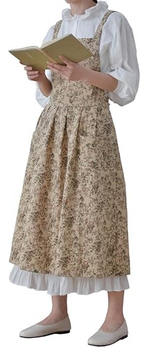 Hawholm Japanese apron Women-Cross Back Apron for Women with Pockets, Pinafore Aprons, Womens Cotton Linen Apron