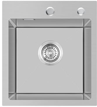 KINKIBOS 304 Stainless Steel Kitchen Sink 35 x 40 cm, Small Kitchen Sinks, Topmount Kitchen Sink with Tap Hole and Overflow (Without Drain Pipe), 1 Bowl, Brushed