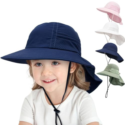 YANWANG Cappello da Sole per Bambini Cappelli Estivi con Protezione UPF 50+ Cappelli da Spiaggia a Tesa Larga per Bambini Ragazze e Ragazzi (L:6-12 Anni,Blu Navy)