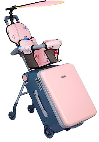 LemoHome Expandable Luggage with Spinner Wheels,Large Suitcases with Child Seat Design,Hard Luggage for Women and Men,20 inch Hardside Carry on Luggage for Travel (Pink)