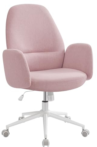 SONGMICS HOME Drehstuhl, Bürostuhl, Schreibtischstuhl, höhenverstellbar, modern, Rückenlehne, Armlehnen, breiter Sitz, Baumwoll-Leinen-Mischgewebe, pastellrosa OBG045R01