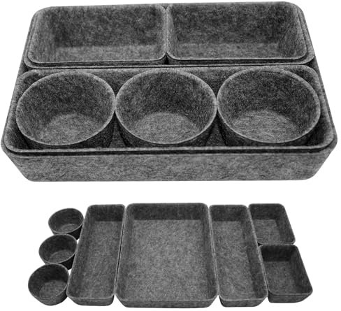 Piuluvor® Ensemble D'organisateurs de Tiroirs, 8 Pièces Boîtes de Rangement en Feutre, Organisateur de Tiroir en Feutre Empilable pour Bureau, Chambre à Coucher, Cuisine (Gris Foncé)