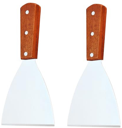 PGKDYC 2Pcs Griddle Scraper, Food Scraper, Kitchen Scraper, Grill Scraper, Stainless Steel Pizza Spatula with Wood Handle, Metal Scraper, for Food Service & Cleaning Supplies, Ideal for BBQ/Steak