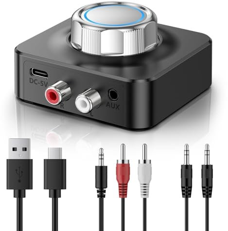NEUTYPECHIC Receptor Bluetooth 5.0 HiFi, Jack 3.5 mm, Adaptador Audio para Sistema Estéreo, Doble Conector AUX para Altavoces Amplificadores, Radio de Coche