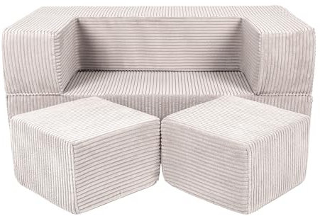 MEOWBABY Kindersofa – Spielsofa für Kinder – Weiche Klappsofa mit Schlaffunktion – Kuschelecke für Kinderzimmer, Cord, Ecru