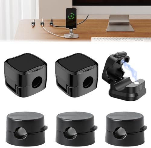 Confezione da 6 Clip per cavi,Organizzatore di Cavi Regolabile,Supporti Magnetici per Cavi da Tavolo, Cable Management Autoadesivo,per Cavi per Cavi HDMI, USB, Cavi di Ricarica, ecc,Nero