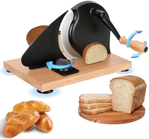 Trancheuse à Pain Manuelle, trancheuse à Pain Manuelle Classique, Lame en Acier Inoxydable 304, trancheuse à Pain Classique à manivelle, épaisseur réglable de 0 à 0,8 Pouces, trancheuse à Pain