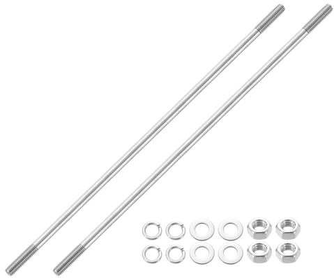 sourcing map 2pcs Double Ended Stud Screws, M8x300mm 304 Stainless Steel Dual Threaded Rod Bolts with Nuts and Flat & Lock Washers Double End Threaded Stud Screw Bolt for House Maintenance