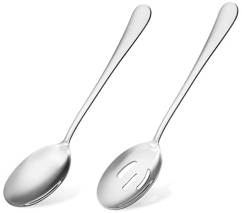 QZKJQDD Cooking Spoons Pack of 2, Slotted Spoons for Cooking, Large Slotted Serving Spoons, Stainless Steel Kitchen Utensils for Frying, Mixing, Serving, Draining