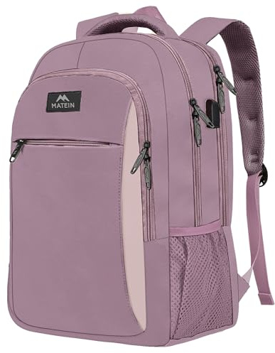 MATEIN Mochila Portatil 17 Pulgadas Mujer, Mochila Ordenador Portatil Antirrobo de Gran Capacidad con Puerto de Carga USB e Impermeable, Laptop Backpack para Trabajo, Viaje y Escolares, Morado Oscuro